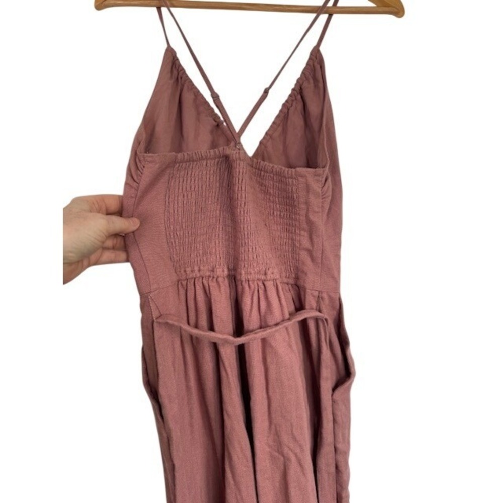Abercrombie & Fitch Womens Medium Linen Blend Wide Leg Jumpsuit Mauve Tie Back - Picture 5 of 11